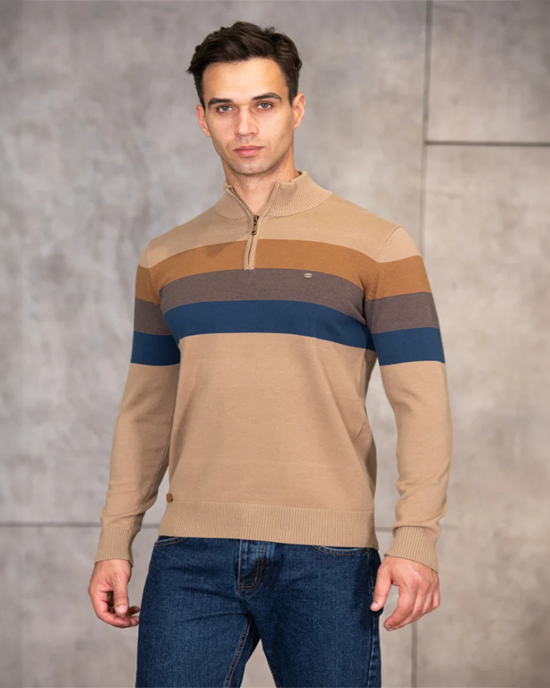 Orchard | Striped Wool Half-Zip Sweater